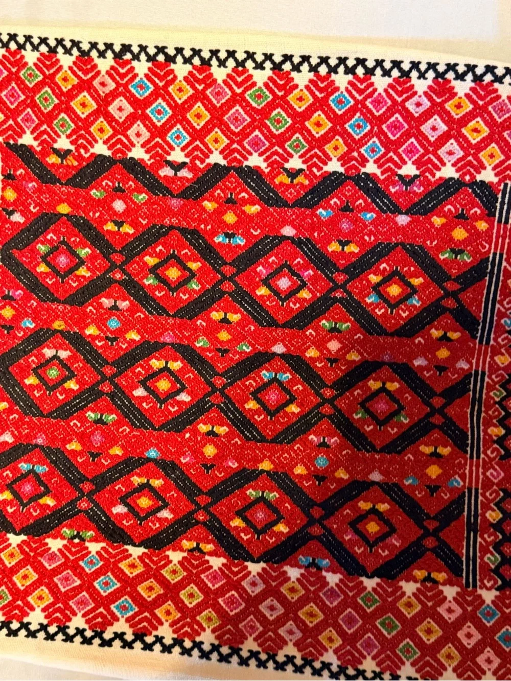 Vintage Hand Embroidered 16x16 Pillow Cover | Boho Folk Art Geometric Accent